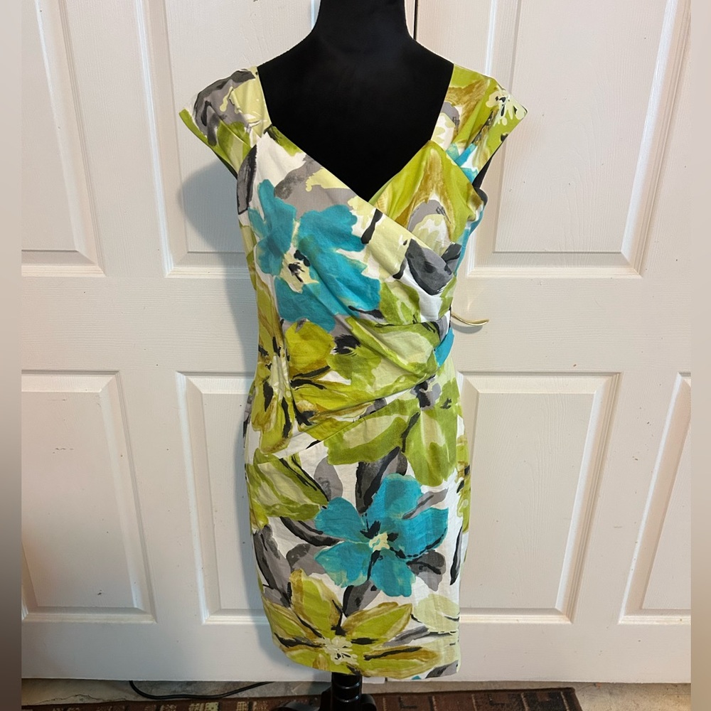 Liz Claiborne Petite size 10 vibrant turquoise and lime dress